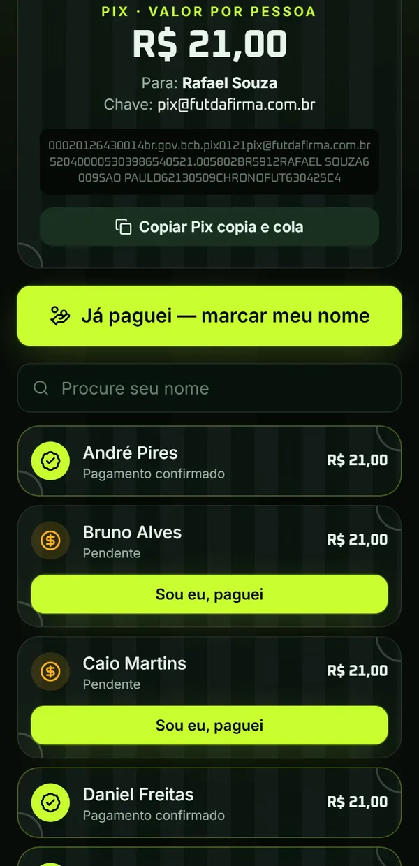 Página de pagamento com QR code do Pix